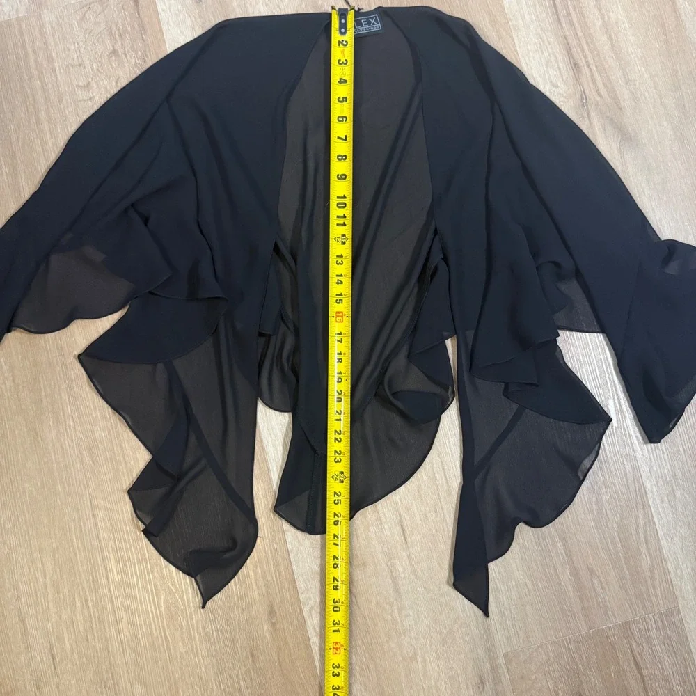 Alex Evenings Black Sheer Chiffon Ruffle Shawl Wrap Whimsygoth Witchy One Size